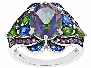 Mystic Fire® Green Topaz Rhodium Over Sterling Silver Ring 5.29ctw`