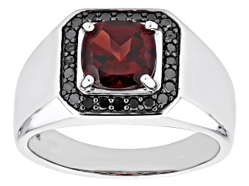 Picture of Red Garnet Rhodium Over Sterling Silver Men's Ring 3.00ctw