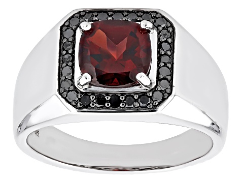 Red Garnet Rhodium Over Sterling Silver Men's Ring 3.00ctw