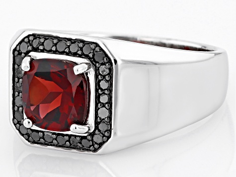 Red Garnet Rhodium Over Sterling Silver Men's Ring 3.00ctw