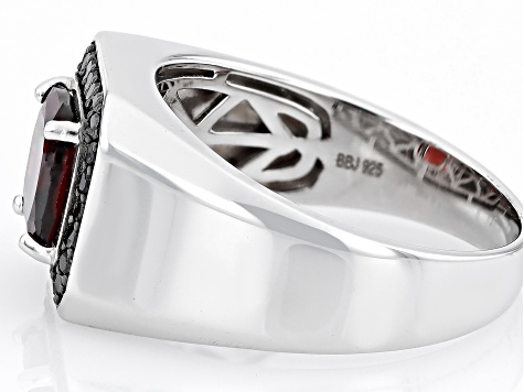 Red Garnet Rhodium Over Sterling Silver Men's Ring 3.00ctw