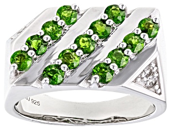 Picture of Green Chrome Diopside Rhodium Over Sterling Silver Men's Ring 1.67ctw