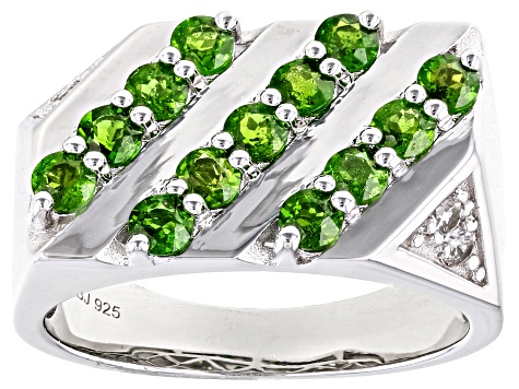 Green Chrome Diopside Rhodium Over Sterling Silver Men's Ring 1.67ctw
