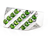 Green Chrome Diopside Rhodium Over Sterling Silver Men's Ring 1.67ctw