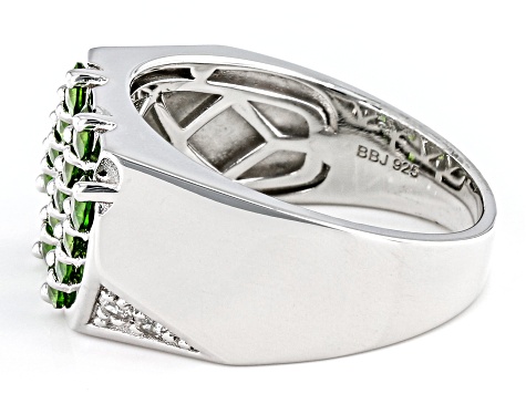 Green Chrome Diopside Rhodium Over Sterling Silver Men's Ring 1.67ctw