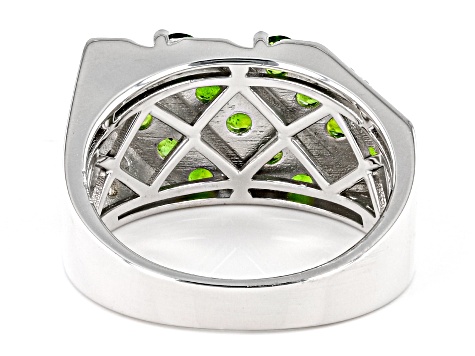 Green Chrome Diopside Rhodium Over Sterling Silver Men's Ring 1.67ctw