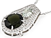 Green Moldavite, Prasiolite And White Zircon Rhodium Over Sterling Silver Pendant With Chain 4.55ctw