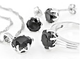 Black Spinel Rhodium Over Silver Ring, Earrings, Pendant With Chain Jewelry Set 9.46ctw