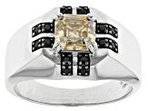 White Strontium Titanate And Black Spinel Rhodium Over Sterling Silver Mens Ring 2.57ctw