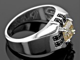 White Fabulite Strontium Titanate And Black Spinel Rhodium Over Sterling Silver Mens Ring 2.57ctw