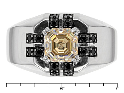 White Strontium Titanate And Black Spinel Rhodium Over Sterling Silver Mens Ring 2.57ctw