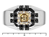 White Fabulite Strontium Titanate And Black Spinel Rhodium Over Sterling Silver Mens Ring 2.57ctw