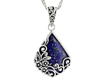 Picture of Blue Lapis Lazuli Rhodium Over Sterling Silver Pendant With Chain