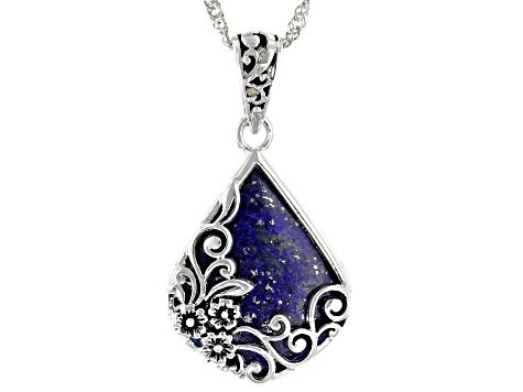 Blue Lapis Lazuli Rhodium Over Sterling Silver Pendant With Chain