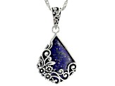 Blue Lapis Lazuli Rhodium Over Sterling Silver Pendant With Chain