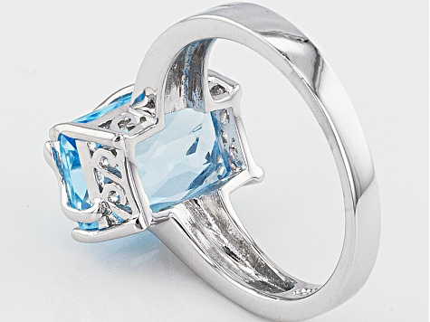 Sky Blue Topaz Rhodium Over Sterling Silver Ring 3.95ctw