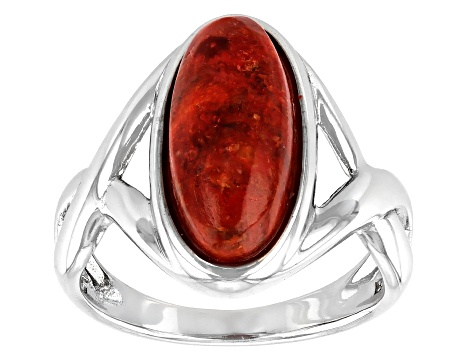 Red Coral Rhodium Over Sterling Silver Ring - NGH190 | JTV.com