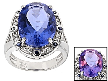 Picture of Blue Color Shift Fluroite Rhodium Over Sterling Silver Ring. 11.26ctw