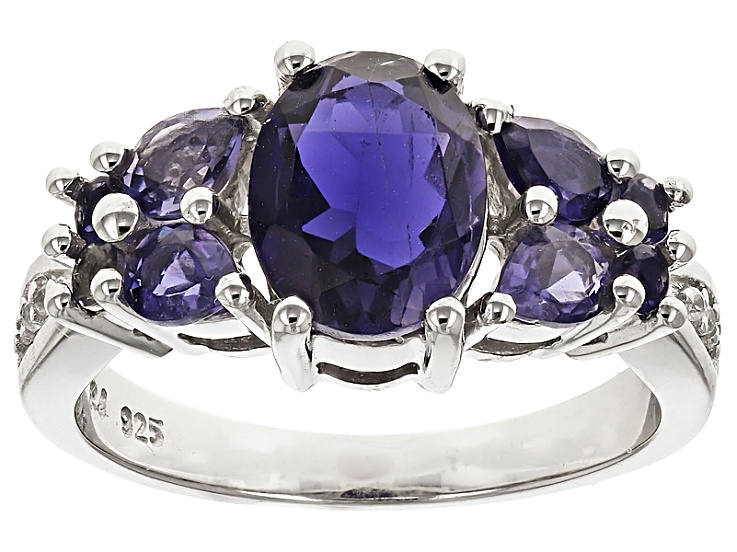 Blue Iolite Rhodium Over Sterling Silver Ring 2.29ctw