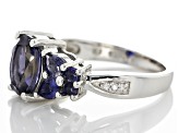 Blue Iolite Rhodium Over Sterling Silver Ring 2.29ctw