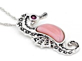 Pink Peruvian Opal Rhodium Over Silver Seahorse Pendant With Chain .15ctw