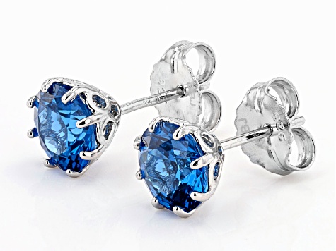 Blue Lab Created Spinel Rhodium Over Sterling Silver Stud Earrings 4.10ctw