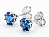 Blue Lab Created Spinel Rhodium Over Sterling Silver Stud Earrings 4.10ctw