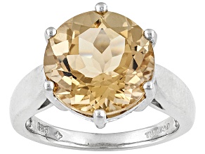 Champagne Quartz Rhodium Over Sterling Silver Solitaire Ring 6.50ct