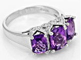 Purple African Amethyst Rhodium Over Sterling Silver 3-Stone Ring 3.03ctw
