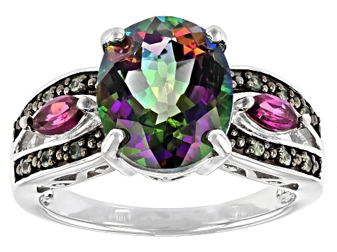 Flower Multi Emerald Topaz Rose Topaz Gemstone Silver Ring Size 6  7 8 9 10
