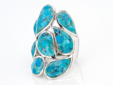 Blue turquoise rhodium over sterling silver ring - NNH006 | JTV.com