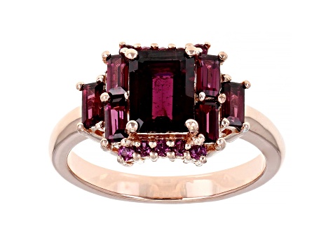 Raspberry rhodolite 18k rose gold over silver ring 2.57ctw