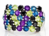 Multi-color gemstone rhodium over sterling silver ring 4.00ctw