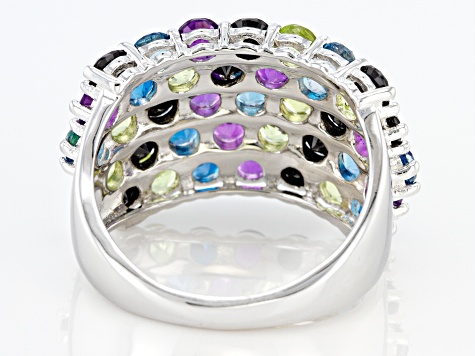 Multi-color gemstone rhodium over sterling silver ring 4.00ctw