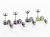 Multi-Gemstone rhodium over silver stud earrings 3.84ctw