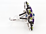 Multi-Color Multi-Gemstone Rhodium Over Silver Ring 4.56ctw
