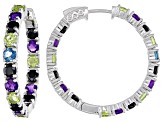 Multi-Color Multi-Gemstone Rhodium Over Silver Hoop Earrings 8.23ctw