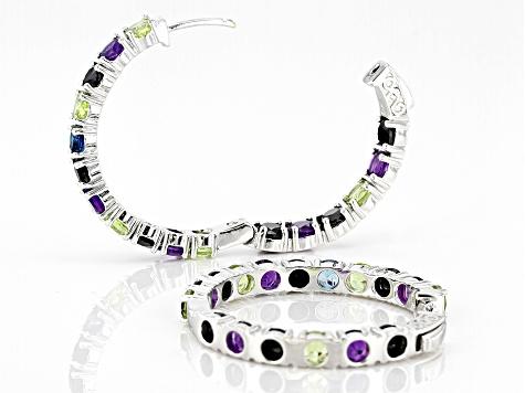 Multi-Color Multi-Gemstone Rhodium Over Silver Hoop Earrings 8.23ctw -  NNH086