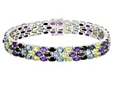 Multi-Gemstone Rhodium Over Sterling Silver Bracelet 22.29ctw