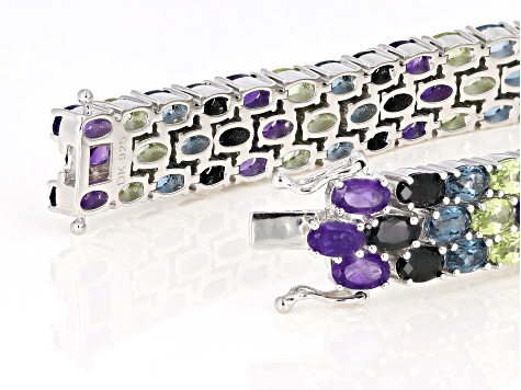 Multi-Gemstone Rhodium Over Sterling Silver Bracelet 22.29ctw