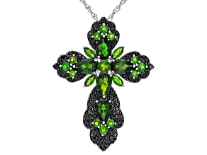 Green chrome diopside rhodium over sterling silver pendant with chain 11.00ctw