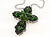 Green chrome diopside rhodium over sterling silver pendant with chain 11.00ctw