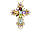 Multi-gem 18k Yellow Gold Over Silver Cross Slide With Chain 11.03ctw