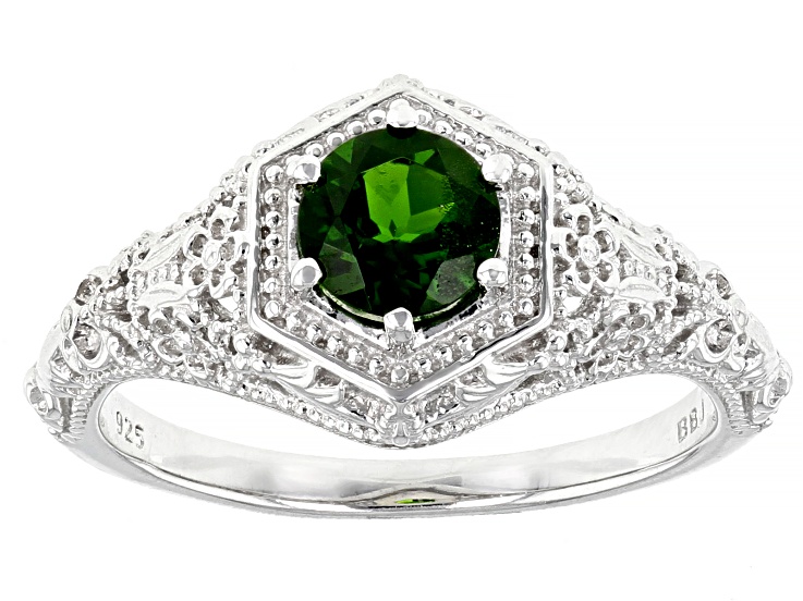 Green chrome diopside rhodium over sterling silver ring