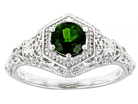 Green chrome diopside  rhodium over sterling silver ring .75ct