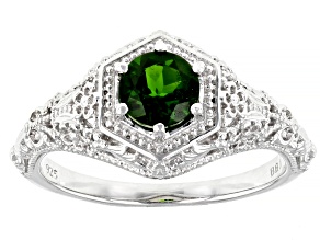 Green chrome diopside  rhodium over sterling silver ring .75ct