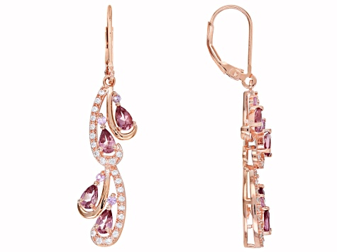 Pink Color Shift Garnet 18k Rose Gold Over Sterling Silver Dangle Earrings 2.34ctw