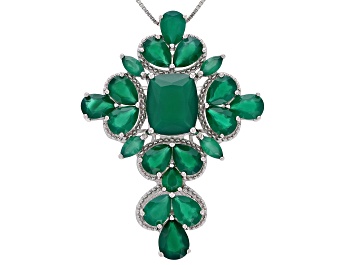 Picture of Green onyx rhodium over silver pendant with chain