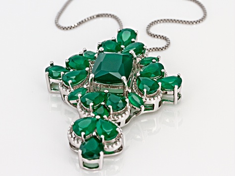 Green onyx rhodium over silver pendant with chain