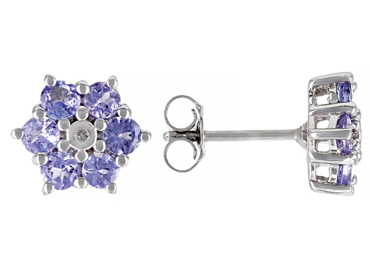 Blue tanzanite rhodium over sterling silver earrings 1.23ctw